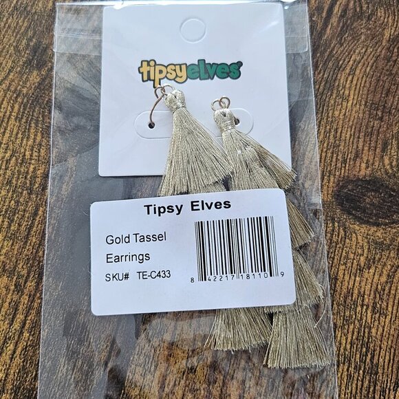 Tipsy Elves Gold Tassel Earrings - New in Package - Picture 2 of 3